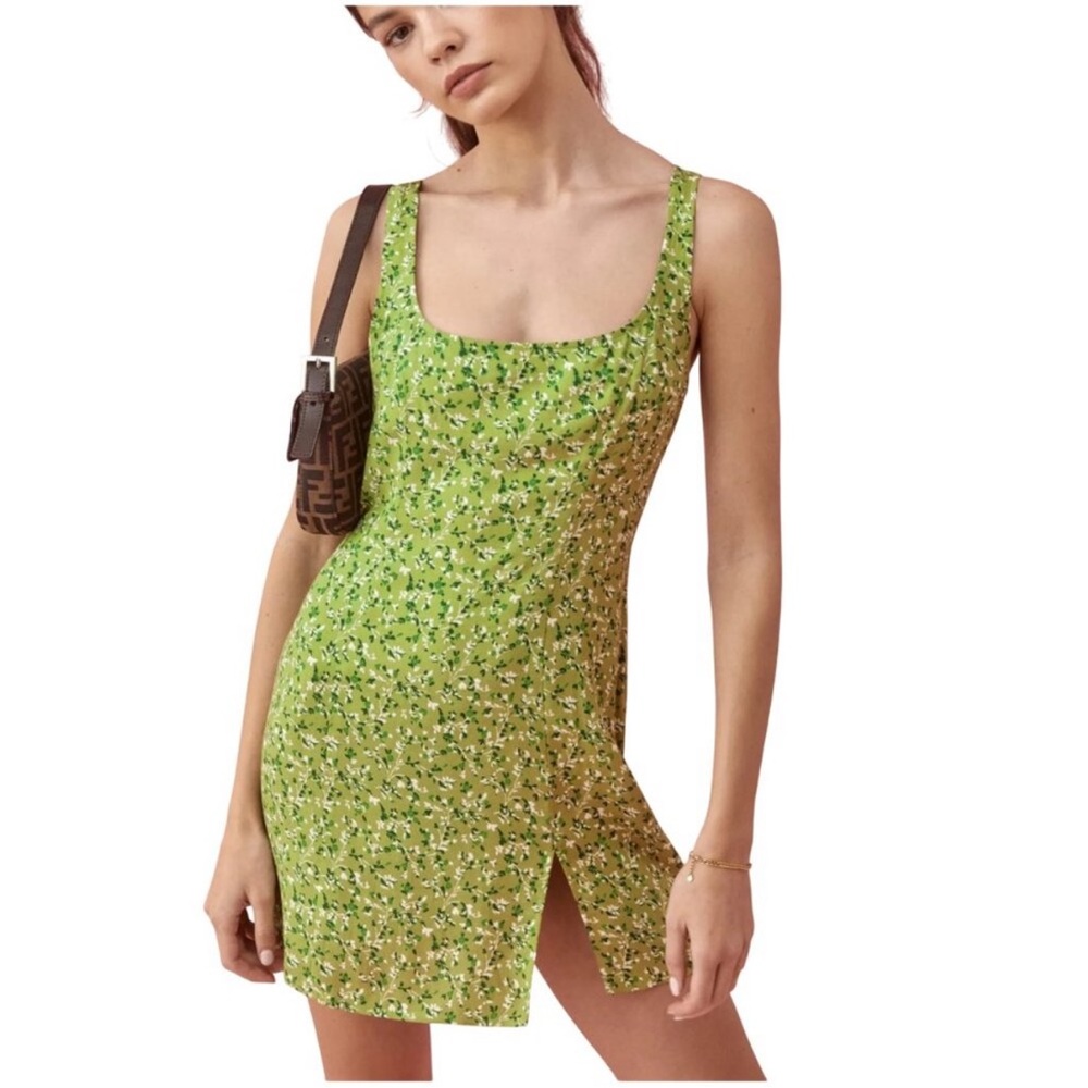Reformation Noha Green Mini Dress